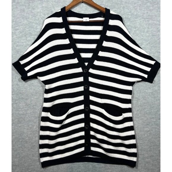 Cabi XS Striped Whistle Cardigan Sweater Black & White - Picture 1 of 5